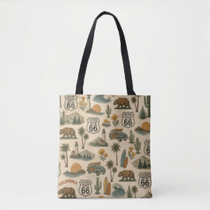 Retro California Route 66 Beach Travel Tote Bag
