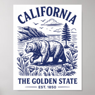 Retro California State Shirt Est 1850 Golden Coast Poster