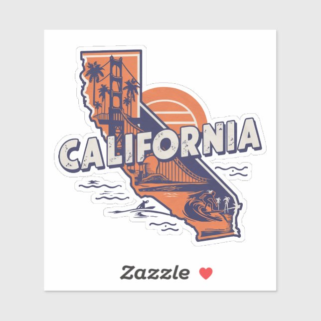 Retro California State Sticker (Sheet)