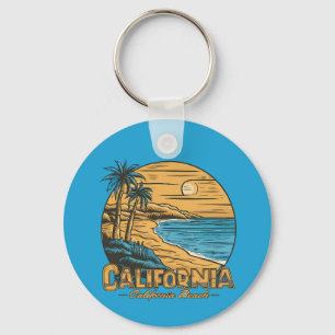 Retro California Sunset Beach Scene Key Ring