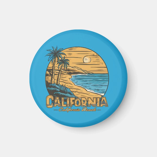 Retro California Sunset Beach Scene Magnet (Front)