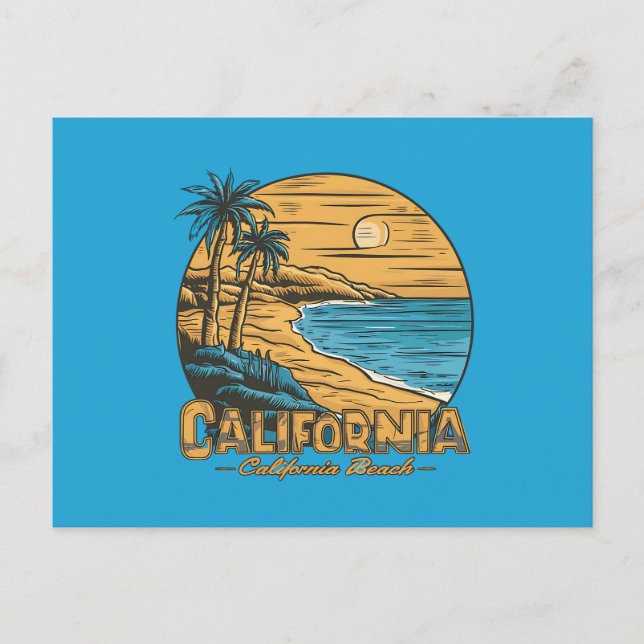 Retro California Sunset Beach Scene Postcard (Front)