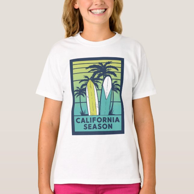 Retro California Surfboards Art – Summer Coastline T-Shirt (Front)