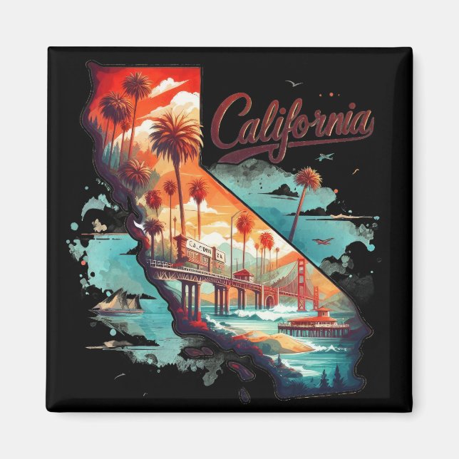 Retro California USA Map Travel Souvenir Magnet (Front)