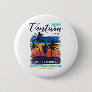 Retro California Ventura Beach Shirt - 70s 80s Ven 6 Cm Round Badge