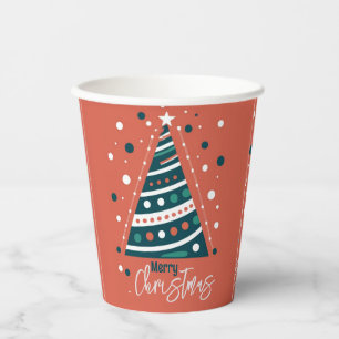Retro calligraphy minimalist Merry Christmas tree Paper Cups