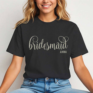 Retro Calligraphy Natural on Black Bridesmaid  T-Shirt