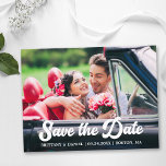 Retro Calligraphy Script Photo Save The Date  Postcard<br><div class="desc">Retro Calligraphy Script Engagement Announcement Couple Photo Save The Date Postcard</div>
