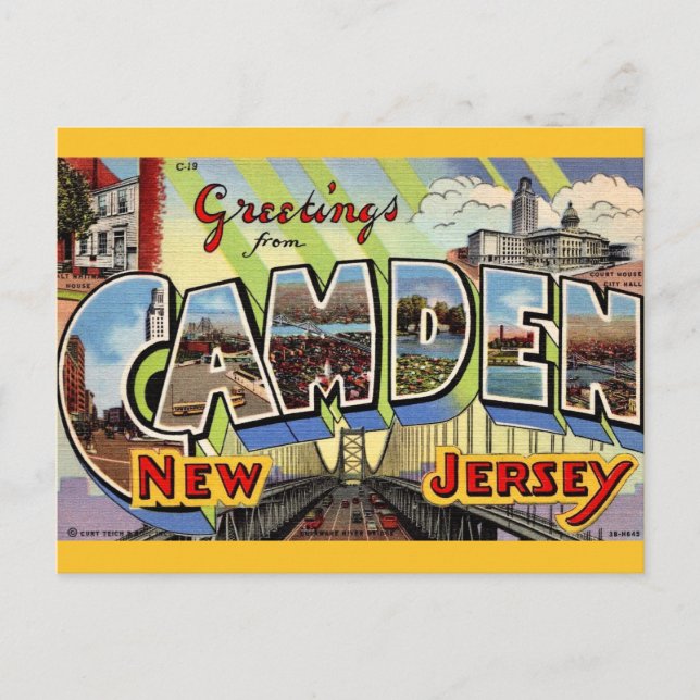 Retro Camden NJ Greeting Postcard (Front)