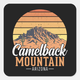 Retro Camelback Mountain Arizona Desert Travel Square Sticker