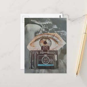 Retro Camera Eyeball and Snake surreal collage art Postcard