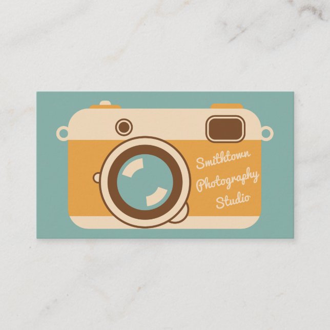 Retro Camera Photography Business Card Aqua Gold (Front)