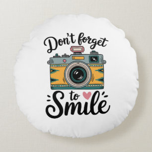 Retro Camera Smile Round Cushion