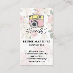 Retro Camera Vintage Floral Business Card