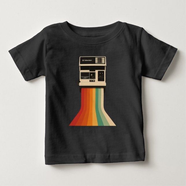 Retro Camera with Rainbow Print Baby T-Shirt (Front)
