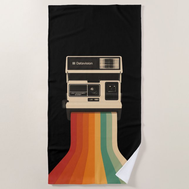 Retro Camera with Rainbow Print Beach Towel (Front)
