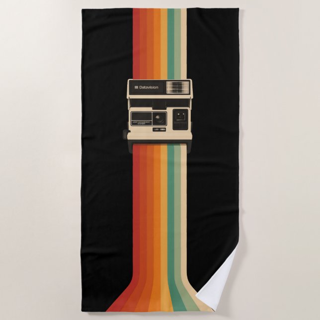 Retro Camera with Rainbow Print Beach Towel (Front)
