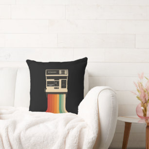 Retro Camera with Rainbow Print Cushion