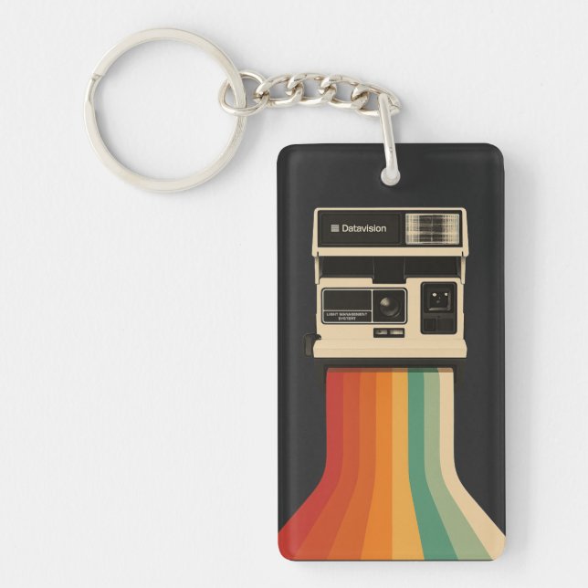 Retro Camera with Rainbow Print Key Ring (Front)