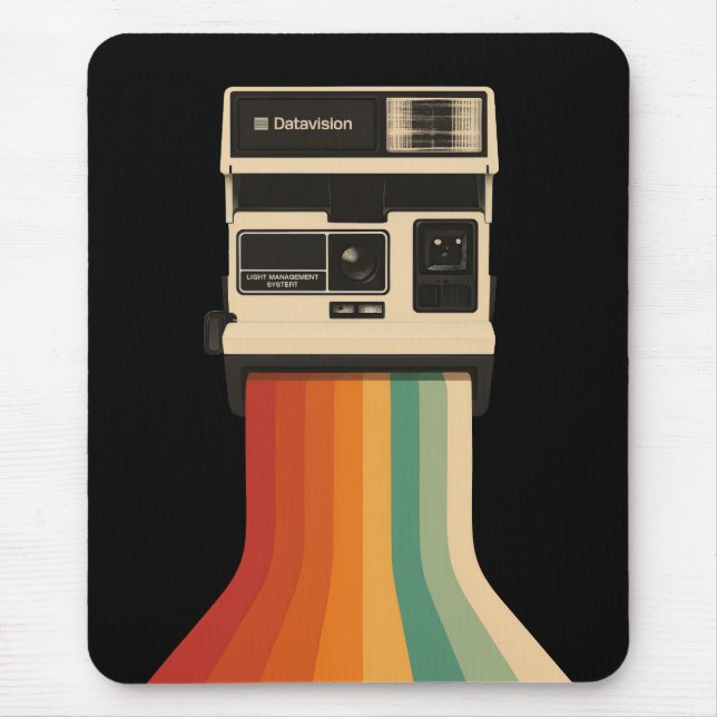 Retro Camera with Rainbow Print Mouse Pad (Front)