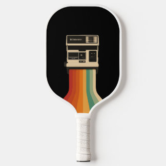 Retro Camera with Rainbow Print Pickleball Paddle