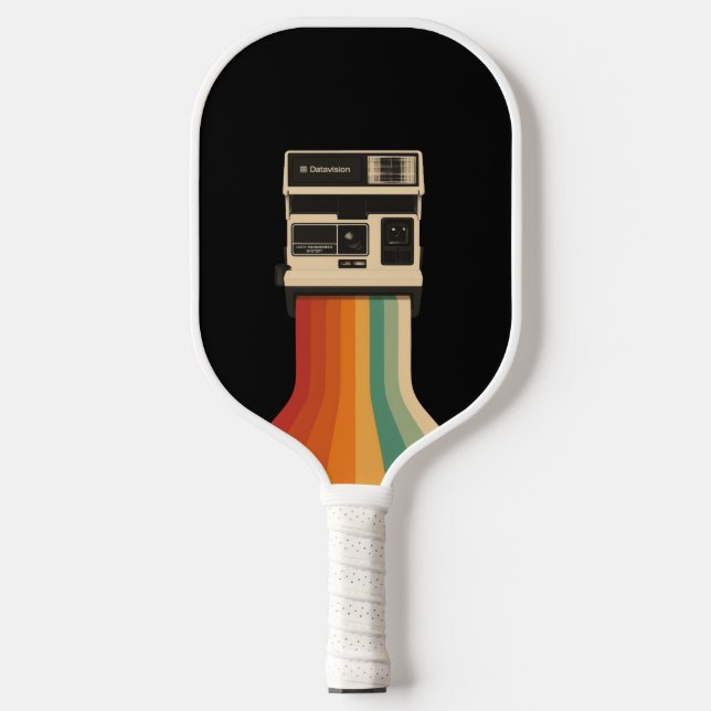 Retro Camera with Rainbow Print Pickleball Paddle (Front)