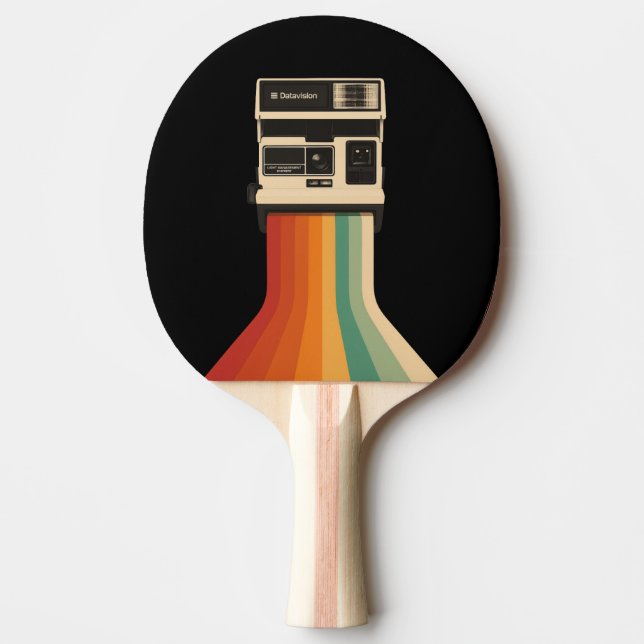 Retro Camera with Rainbow Print Ping Pong Paddle (Front)