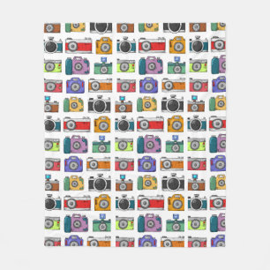 Retro Cameras Colourful Illustrated Pattern Fleece Blanket