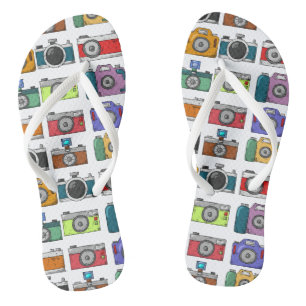 Retro Cameras Colourful Illustrated Pattern Photo Thongs