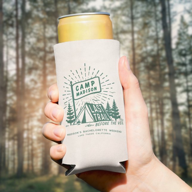 Retro Camp Bachelorette Girls Camping Weekend Seltzer Can Cooler (Creator Uploaded)