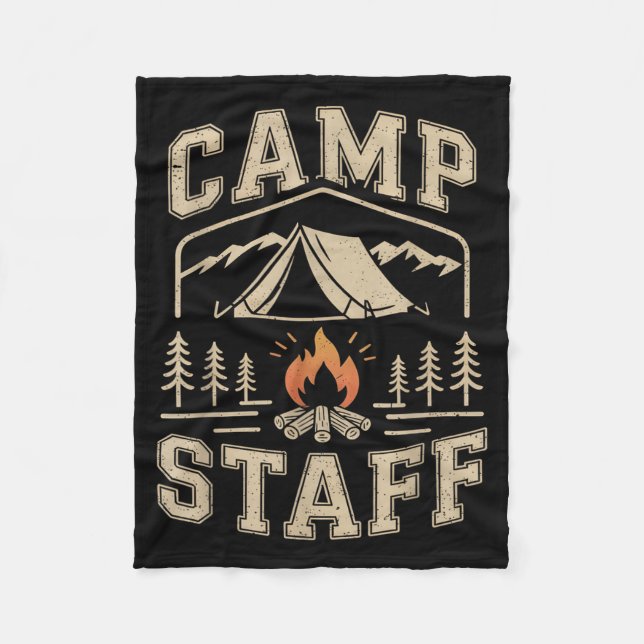 Retro Camp Staff Summer Camping Host Squad Staff Fleece Blanket (Front)