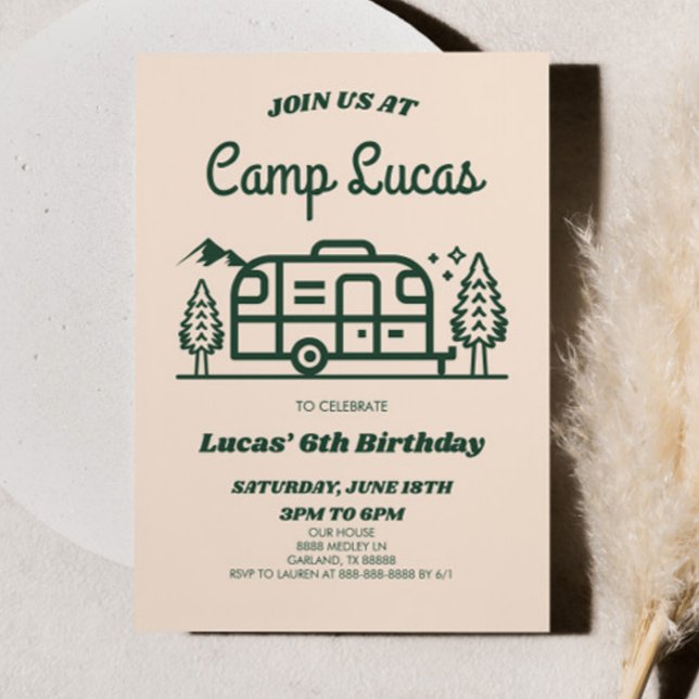 Retro Camper Camp Out Camping Birthday Party Invitation (Creator Uploaded)