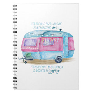 Retro Camper Caravan Blue   Pink & White Glamper Notebook
