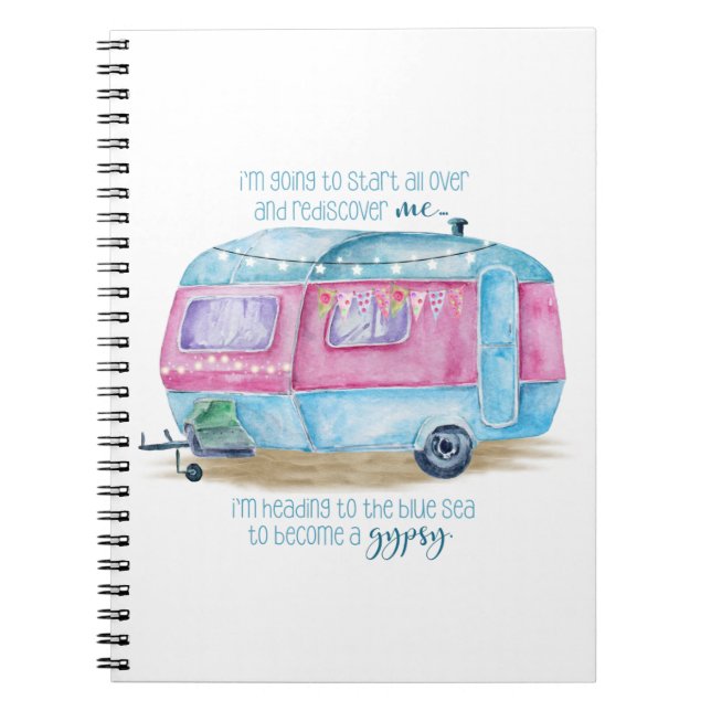 Retro Camper Caravan Blue | Pink & White Glamper Notebook (Front)