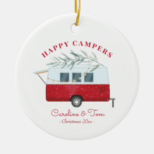 Retro Camper Christmas Happy Campers Holiday Ceramic Ornament