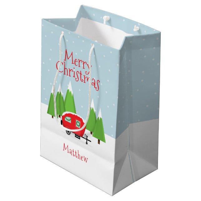 Retro Camper Christmas Medium Gift Bag (Back Angled)