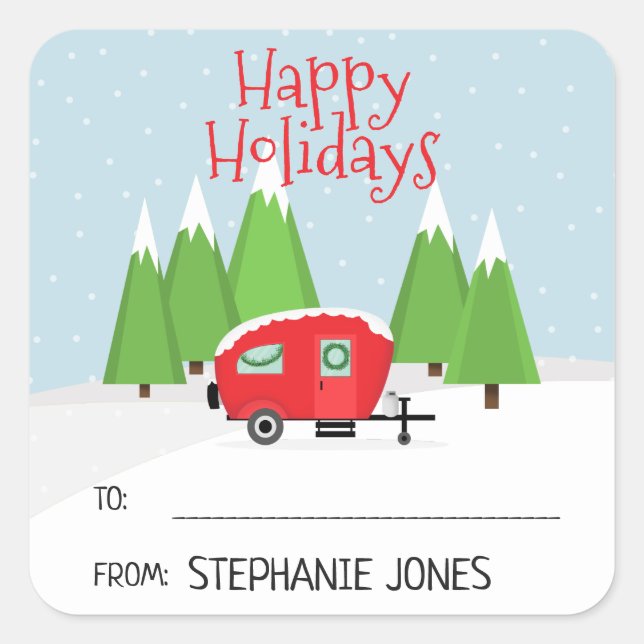 Retro Camper Christmas Square Sticker (Front)