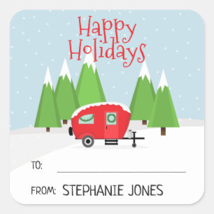 Retro Camper Christmas Square Sticker