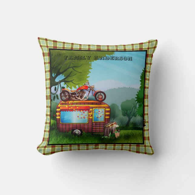 Retro Camper Decor - Trailer Trash Tartan Custom Cushion (Front)