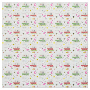 Retro Camper Flamingo Floral Bee Fabric