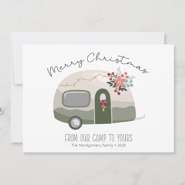 Retro Camper Merry Christmas Card  (Front)
