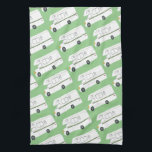 Retro Camper Motorhome RV green kitchen towel<br><div class="desc">Decorate your kitchen with this cool towel. Makes a great housewarming or anniversary gift! 
You can customise it and add text too.
Check my shop for lots more colours and patterns plus matching kitchen stuff!</div>