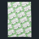 Retro Camper Motorhome RV green kitchen towel<br><div class="desc">Decorate your kitchen with this cool towel. Makes a great housewarming or anniversary gift! 
You can customise it and add text too.
Check my shop for lots more colours and patterns plus matching kitchen stuff!</div>