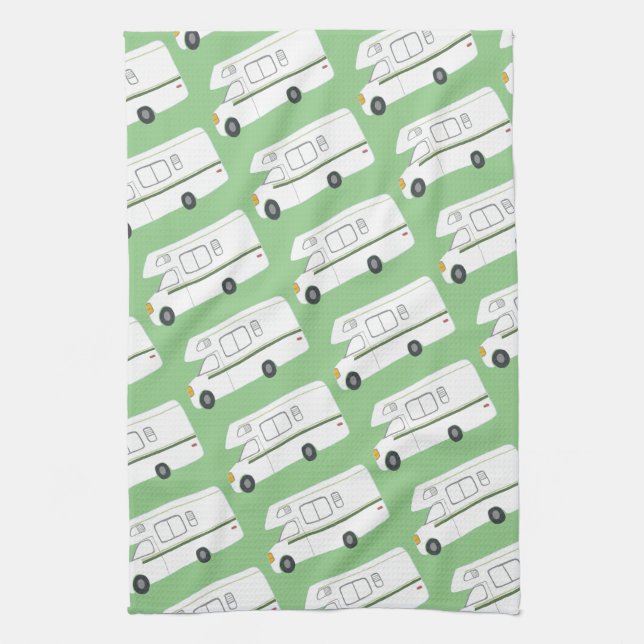 Retro Camper Motorhome RV green kitchen towel (Vertical)