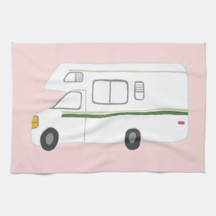 Retro Camper Motorhome RV pink kitchen towel