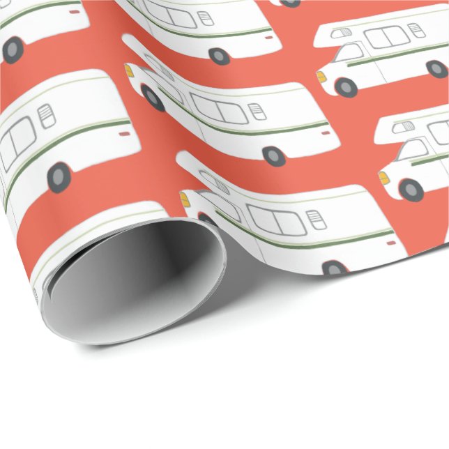 Retro Camper Motorhome RV red wrapping paper (Roll Corner)