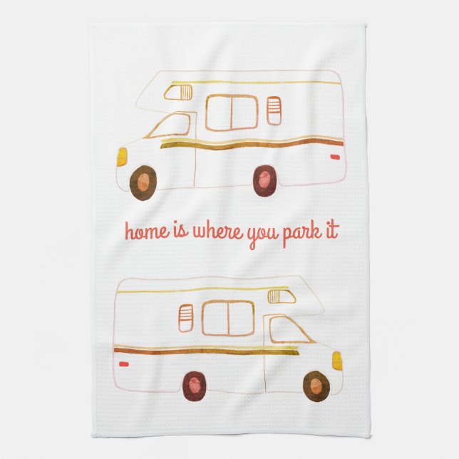 Retro Camper Motorhome RV rust kitchen towel (Vertical)