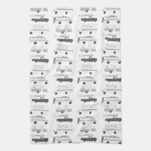 Retro Camper Motorhome RV Vanlife Black Grey White Tea Towel
