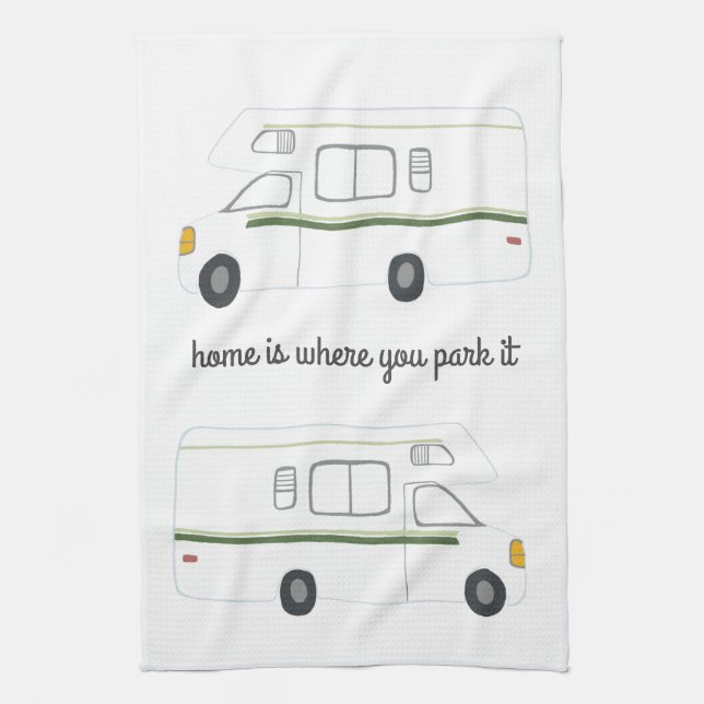 Retro Camper Motorhome RV Vanlife Green Tea Towel (Vertical)
