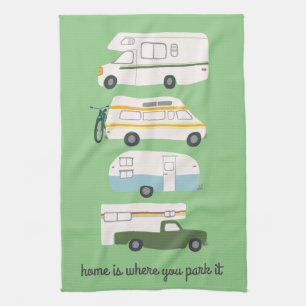 Retro Camper Motorhome RV Vanlife Green Tea Towel